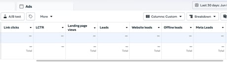 Traffic and Lead metric within Meta Ads Manager